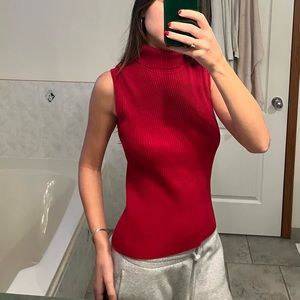 Vintage Red Turtleneck Sleeveless Top